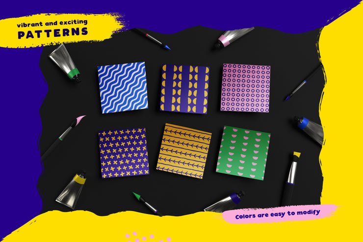 Hand-Drawn Seamless Patterns, Shapes & Brushes