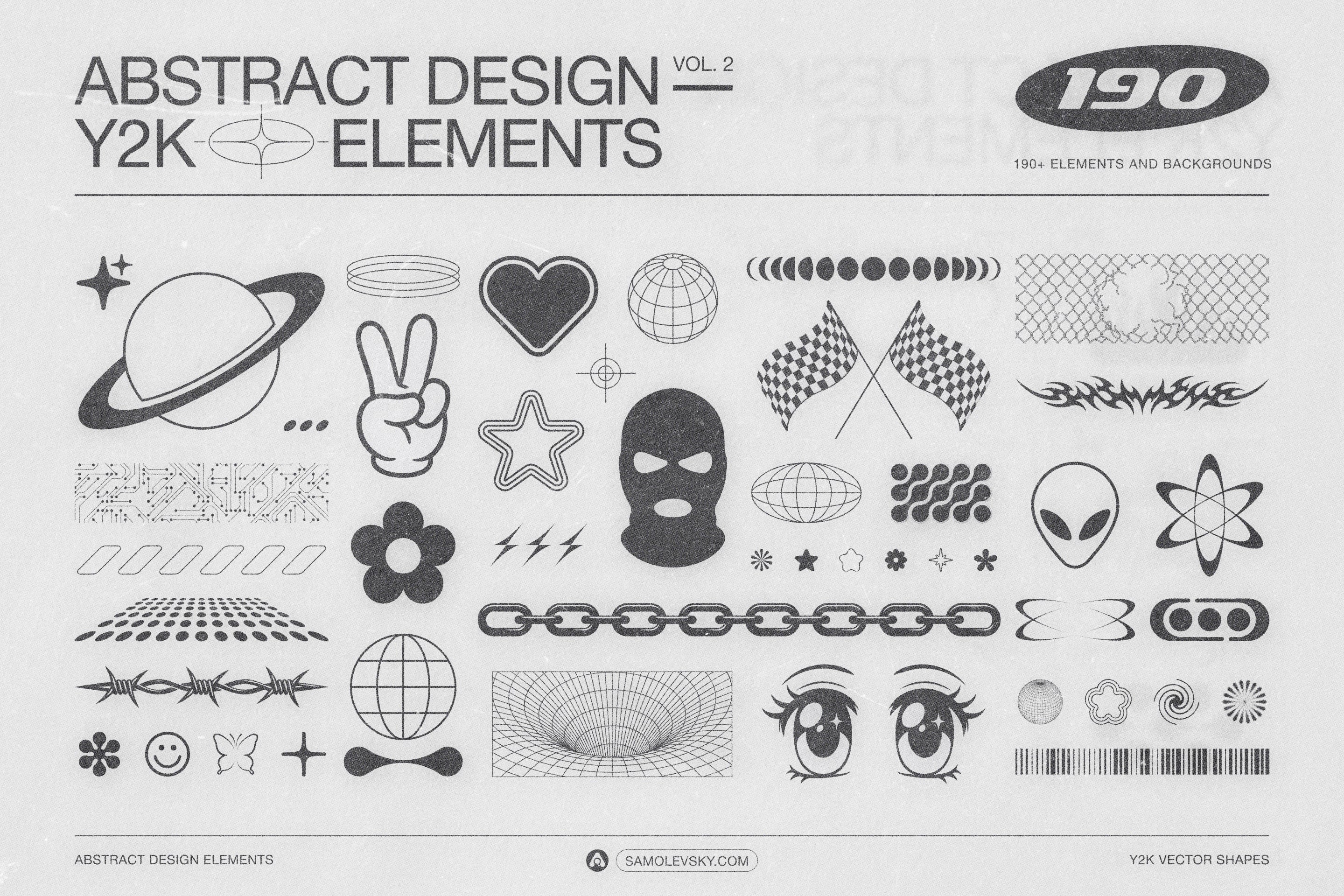 190 Y2K Vector Shapes and Design Elements Pack Vol. 2