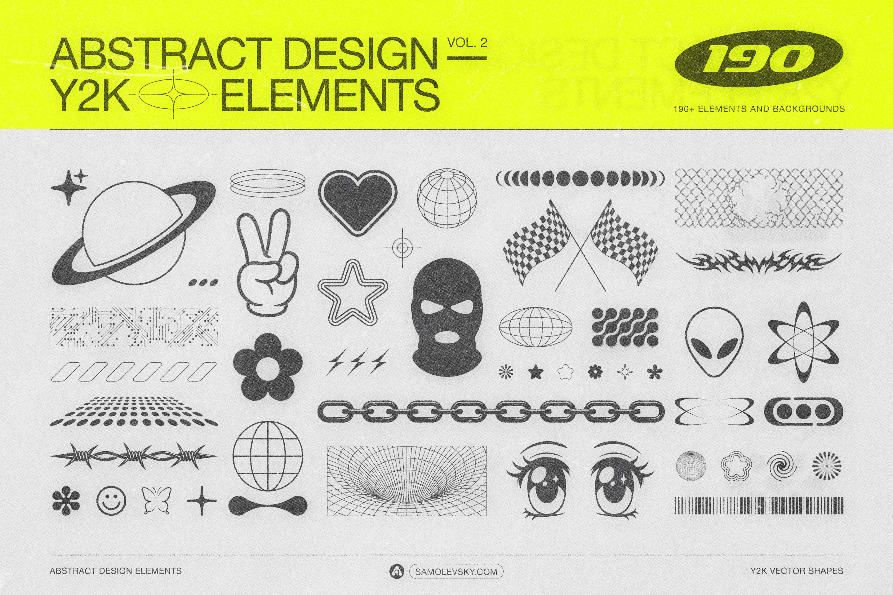 190 Y2K Vector Shapes and Design Elements Pack Vol. 2