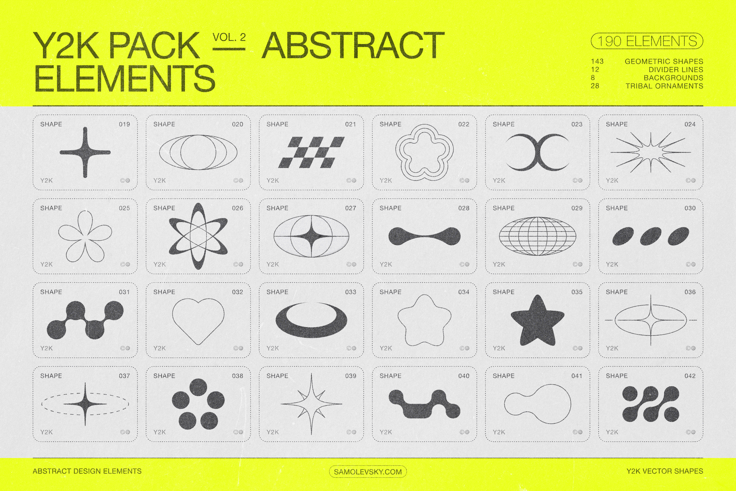 190 Y2K Vector Shapes and Design Elements Pack Vol. 2