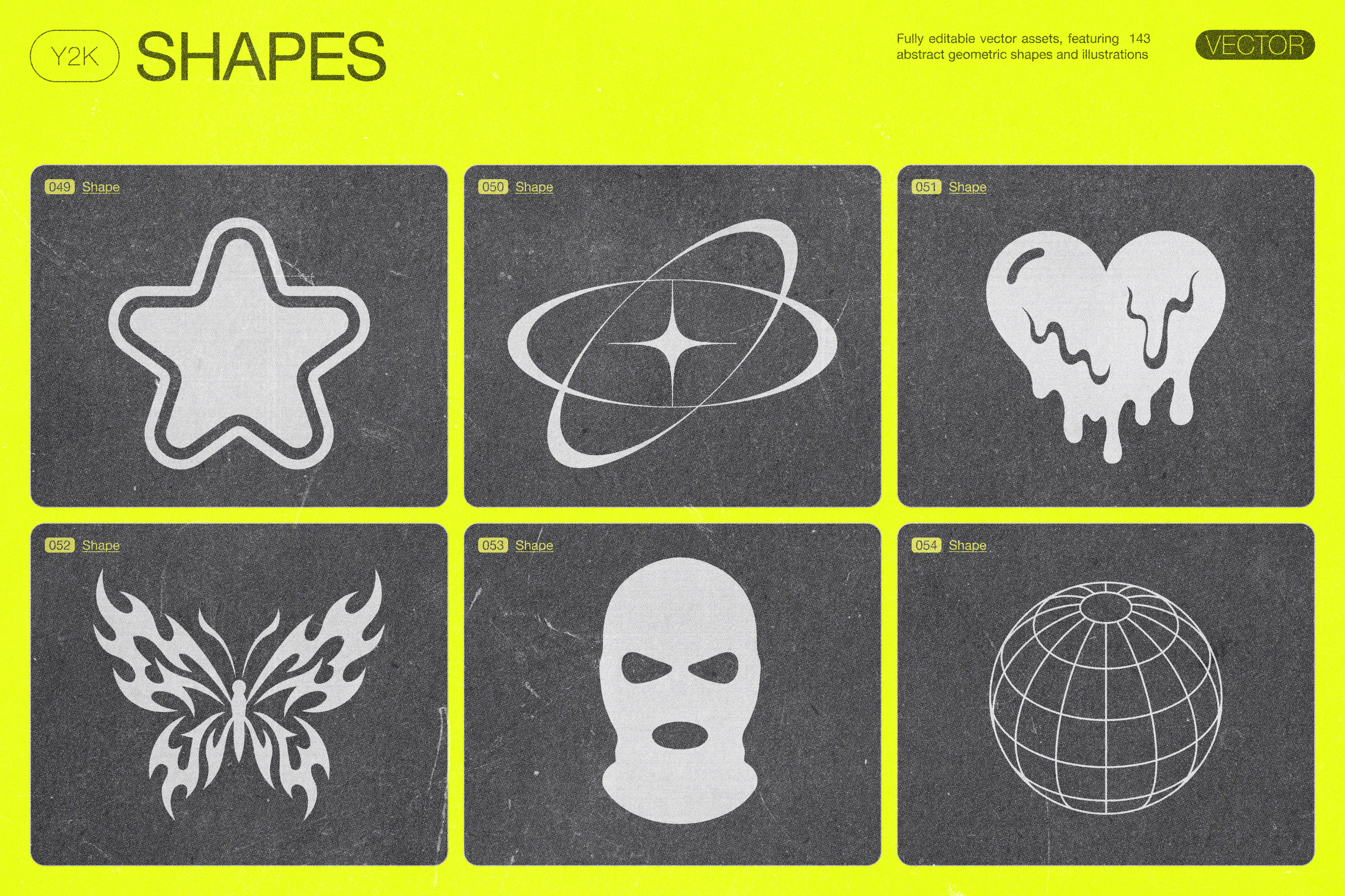 190 Y2K Vector Shapes and Design Elements Pack Vol. 2