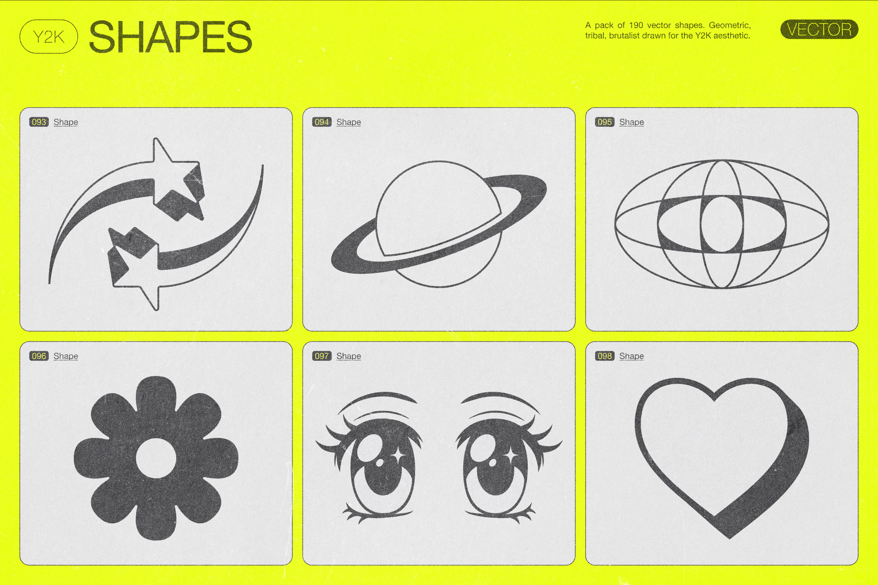 190 Y2K Vector Shapes and Design Elements Pack Vol. 2