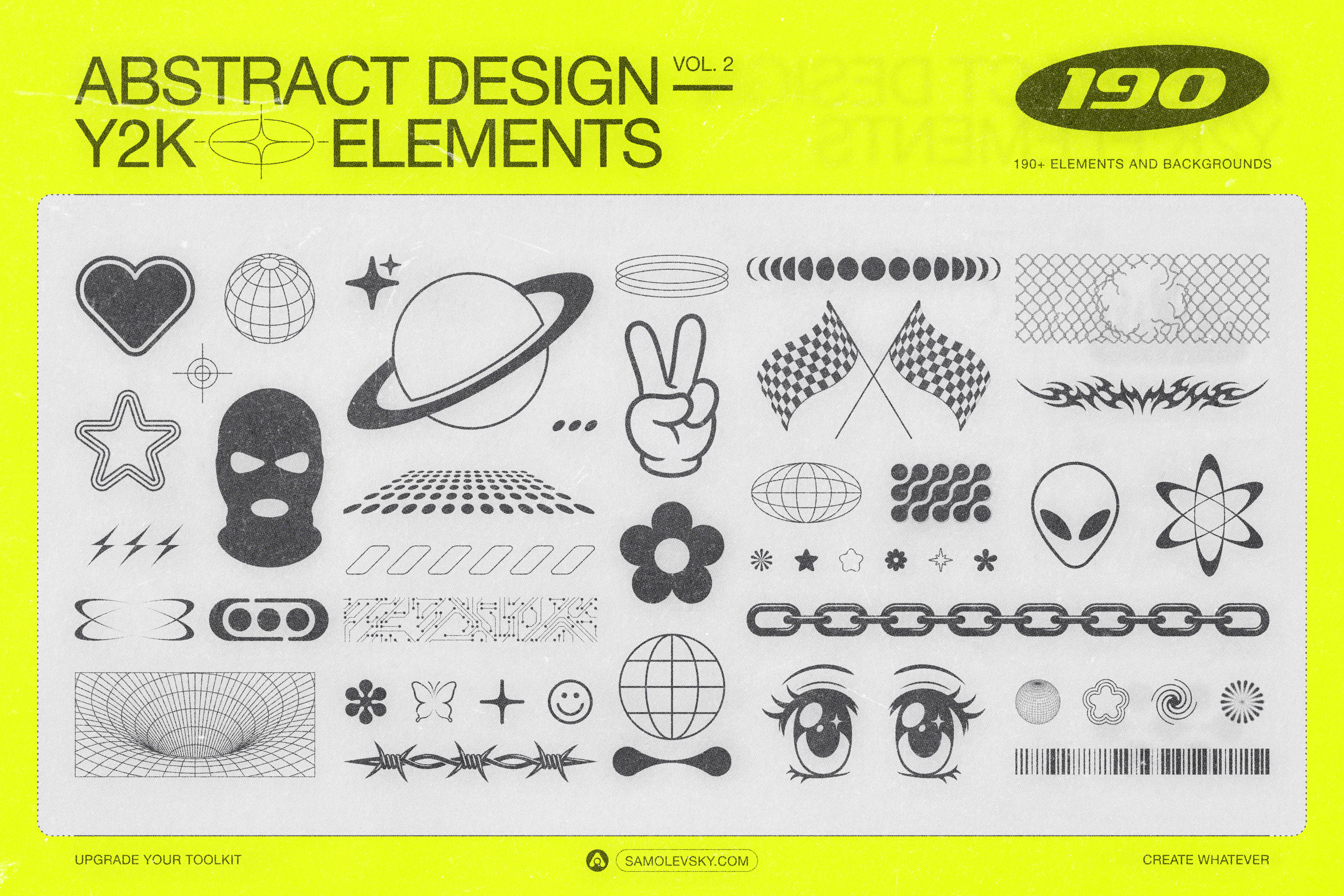 190 Y2K Vector Shapes and Design Elements Pack Vol. 2