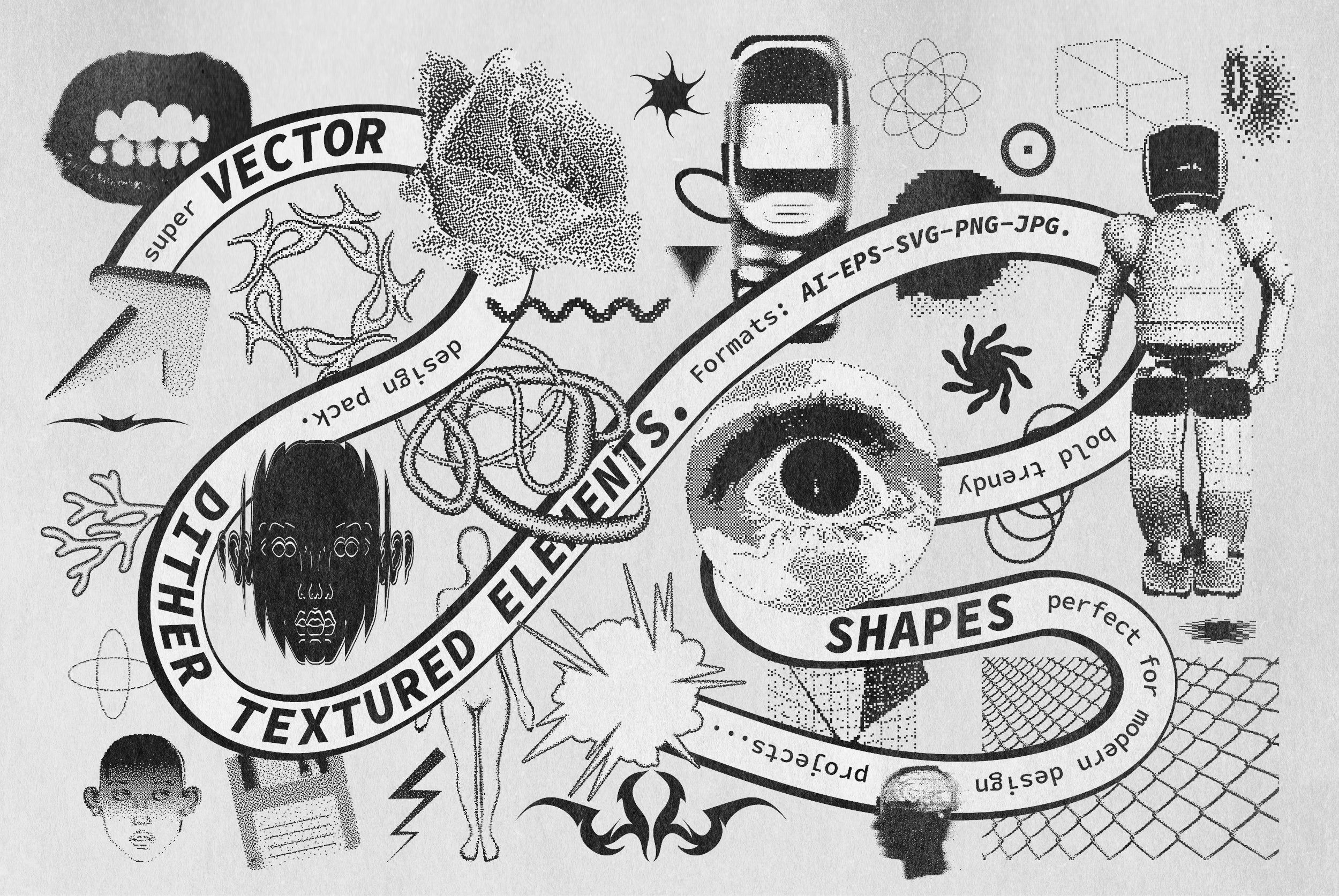 82 Vector Dither Textured Clip Art Shapes – Samolevsky
