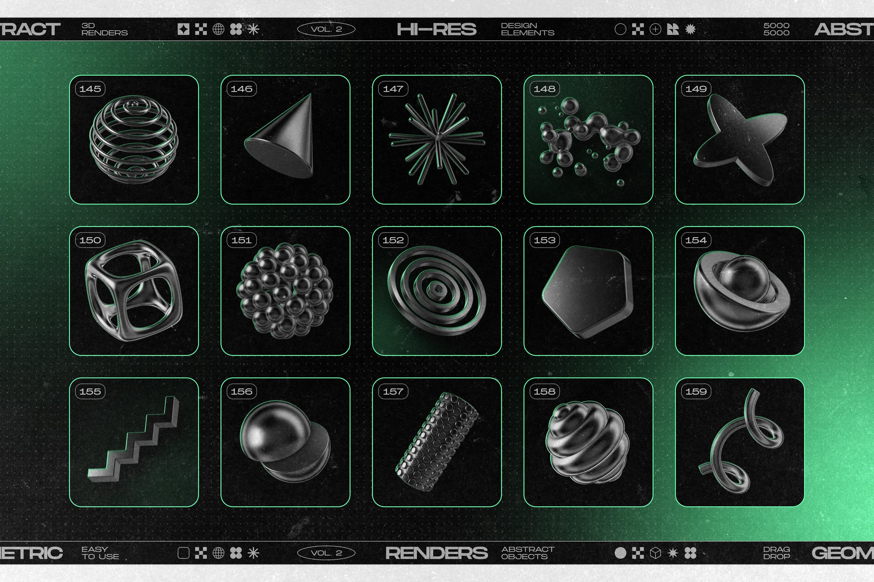 160 Glossy Black 3D Shapes Collection Vol.2