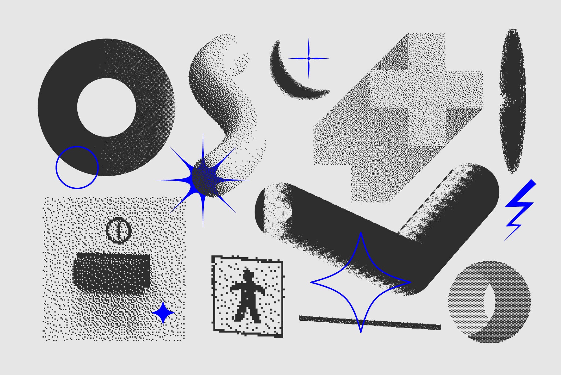 129 Vector Halftone Bitmap Shapes Set – Samolevsky