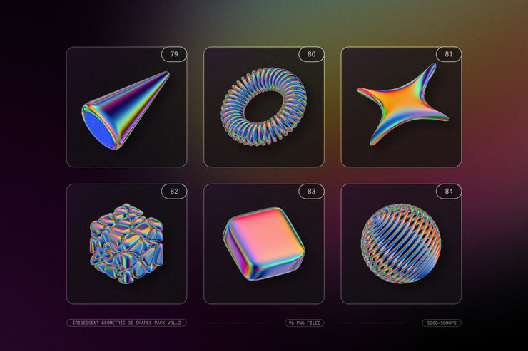 Iridescent geometric 3D shapes pack Vol.2