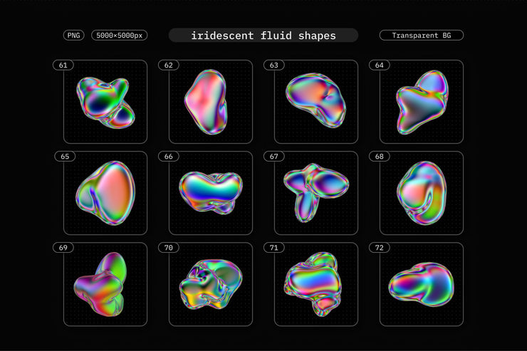 Iridescent fluid 3D shapes collection