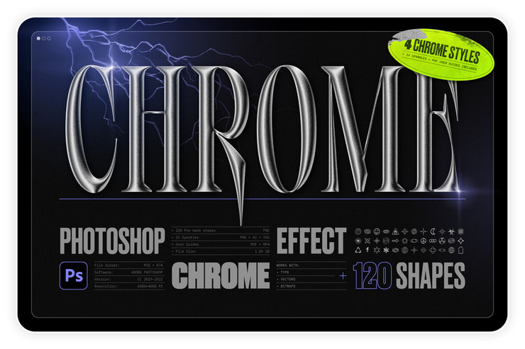 Chrome 3D Effect for Photoshop + 120 Shapes