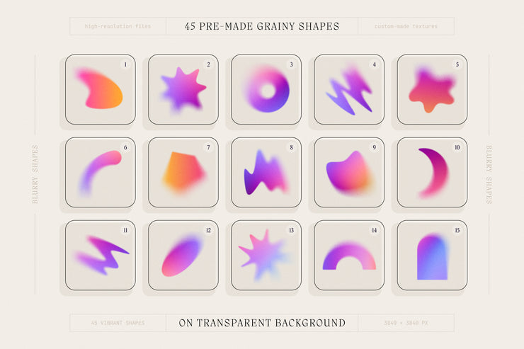 Grainy shapes and blurry gradients collection